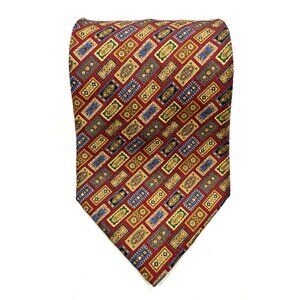 Vintage Stefano Ricci Silk Tie Red Multi Color Art Tiles Pattern Made In Italy